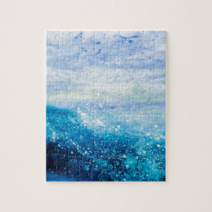 Quebra-cabeça Ondas de água pintura de lacete azul oceânico
