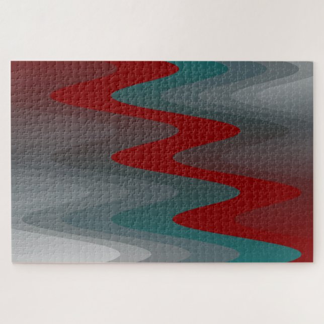 Quebra-cabeça ondas de cinza teal burgundy (Horizontal)
