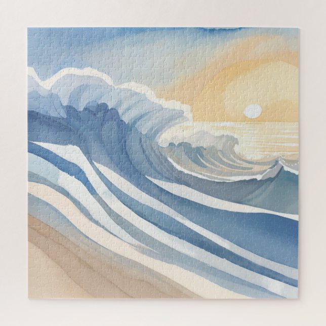 Quebra-cabeça Ondas do Oceano | Aquarela Azul (Vertical)