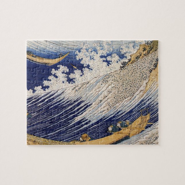 Quebra-cabeça Ondas do Oceano de Hokusai Barcos no Mar (Horizontal)