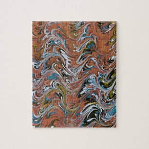 Quebra-cabeça Ondas em Abstrato de Arte Vermelha e Azul em Acrír