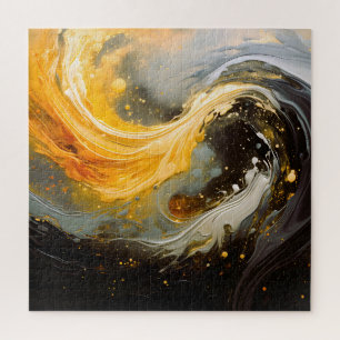 Quebra-cabeça Ondas Modernas de Mármore Abstrato Dourado