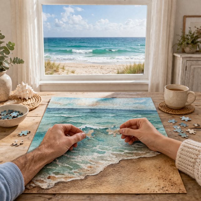 Quebra-cabeça Ondas Serenas de Praia em Aquarela - Vibrações do  (Criador carregado)