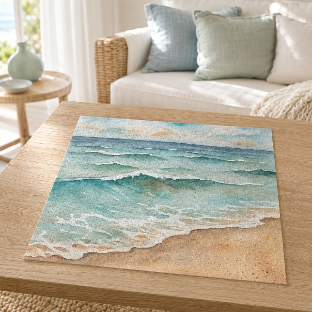 Quebra-cabeça Ondas Serenas de Praia em Aquarela - Vibrações do  (Criador carregado)
