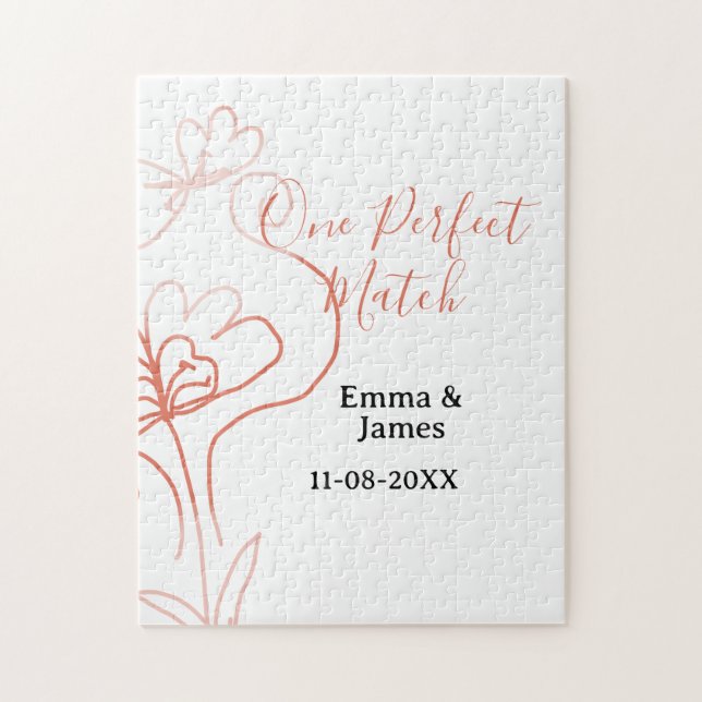 Quebra-cabeça One Perfect match terracotta wedding couple name f (Vertical)