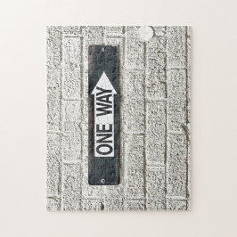 Quebra-cabeça ONE WAY Arrow Traffic Sign Industrial Brick Wall