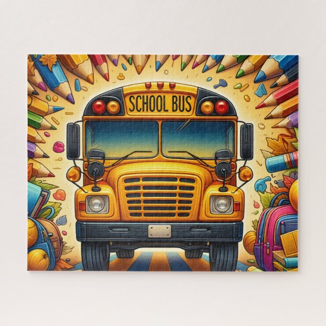 Quebra-cabeça Ônibus Escolar Fofo Com Lápis (Horizontal)