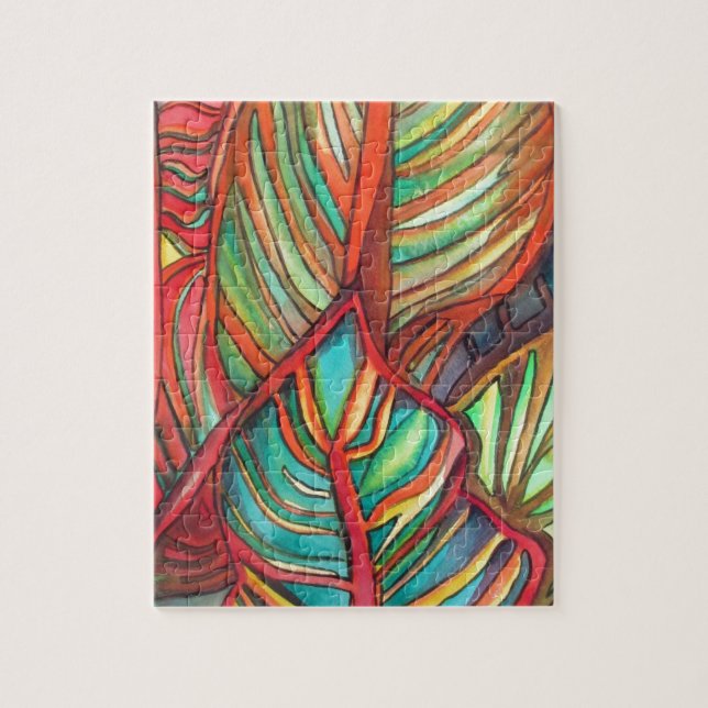 Quebra-cabeça Orange Canna deixa aquarela arte original (Vertical)