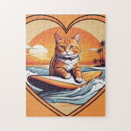 Quebra-cabeça Orange Cat Surfing