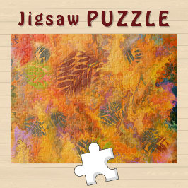 Quebra-cabeça Orange Leaves Marbling Art Autumn Vibes -