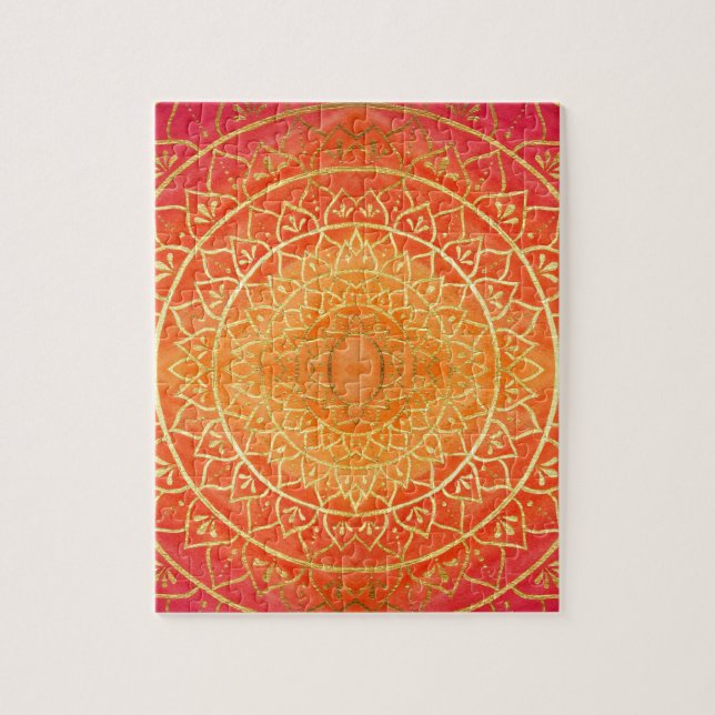 Quebra-cabeça Orange Red Dourada Mandala (Vertical)