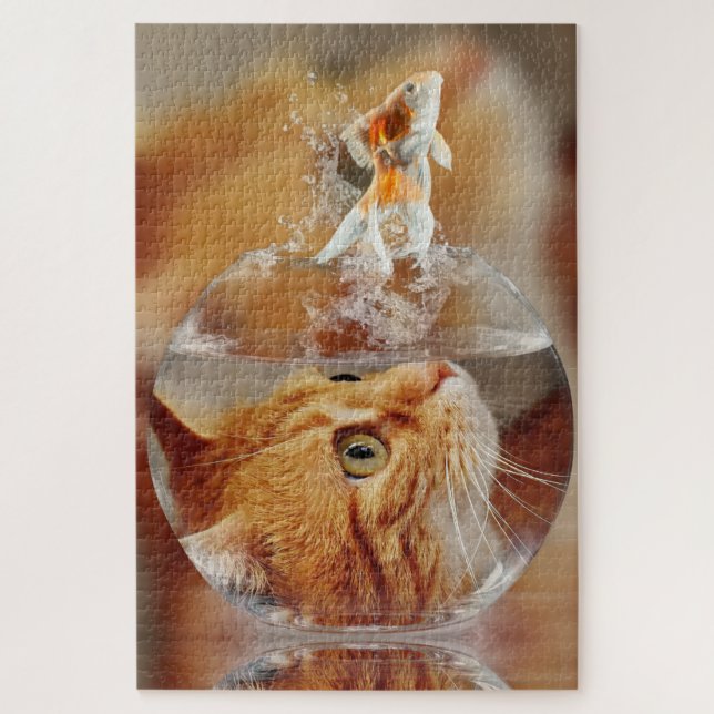 Quebra-cabeça Orange Tabby Cat e Goldfish (Vertical)
