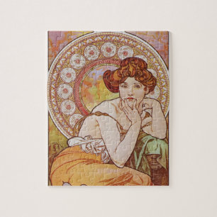 Quebra-cabeça Orange Vintage Arte Elegante Nouveau Mucha Topaz