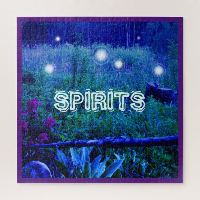 Quebra-cabeça Orbes Luzes Espirituais Azul Noite Pântano Prado (Vertical)