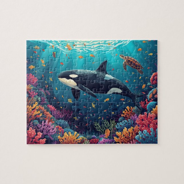 Quebra-cabeça Orca Whale Coral Reef Underwater Art (Horizontal)