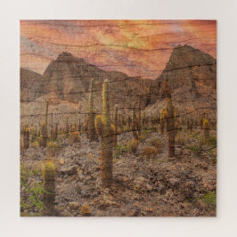 Quebra-cabeça Organ Pipe Cactus On Wood Grain Sunset Photo