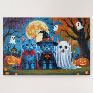 Quebra-cabeça Oriental Blue Cats Pumpkin Halloween Engraçado