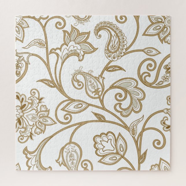 Quebra-cabeça Oriental Floral: Um Étnico Cortado Floreado. (Vertical)