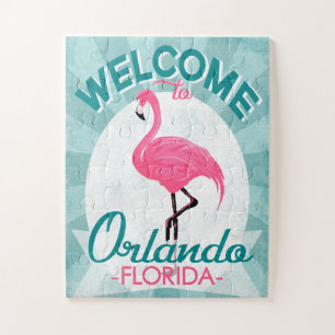 Quebra-cabeça Orlando Florida Pink Flamingo - Vintage Retro Trav