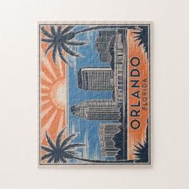 Quebra-cabeça Orlando Florida Skyline Médio Century Estilo Vinta