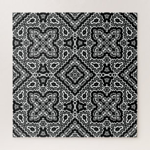 Quebra-cabeça ornamentação geométrica negra e branca