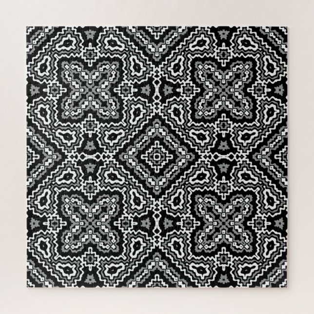 Quebra-cabeça ornamentação geométrica negra e branca (Vertical)