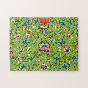 Quebra-cabeça Ornamento Chinês Vintage Owen Jones Floral Verde