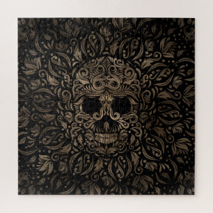 Quebra-cabeça Ornamento do Crânio do Açúcar Preto e Dourado