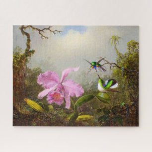 Quebra-cabeça Orquídea de Cattleya com dois beija-flores brasile