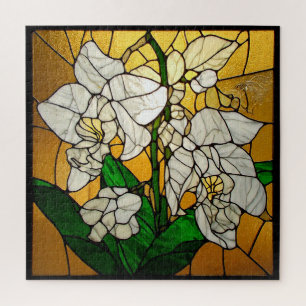 Quebra-cabeça Orquídeas Brancas Elegantes em Vidro Pintado