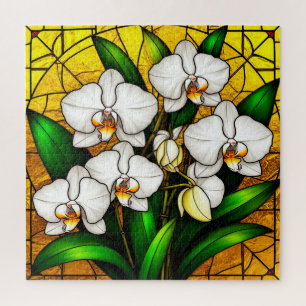 Quebra-cabeça Orquídeas Brancas em Vidro Pintado Elegante