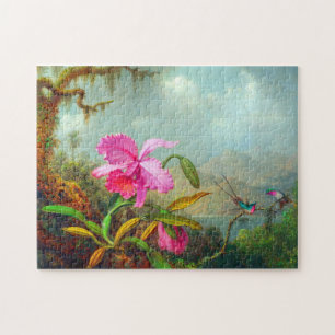 Quebra-cabeça Orquídeas e Hummingbird por Martin Johnson Heade