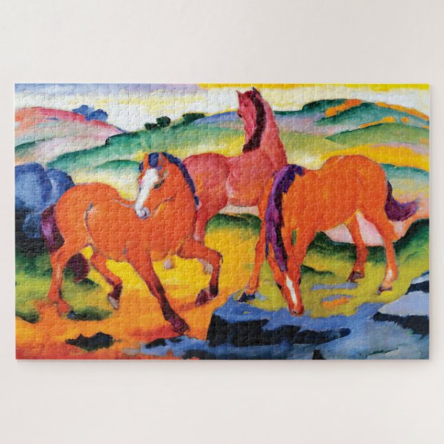 Quebra-cabeça Os Cavalos Vermelhos de Franz Marc (Horizontal)
