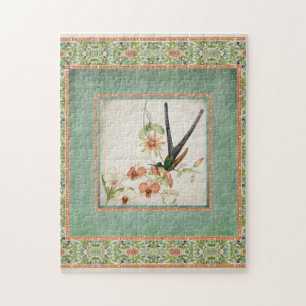 Quebra-cabeça Os colibris n do vintage do Chinoiserie florescem