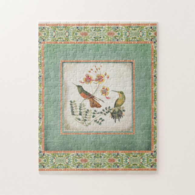 Quebra-cabeça Os colibris n do vintage do Chinoiserie florescem (Vertical)