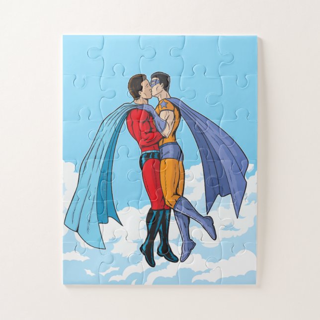 Quebra-cabeça Os dois super-heróis de Slipperyjoe beijando perso (Vertical)