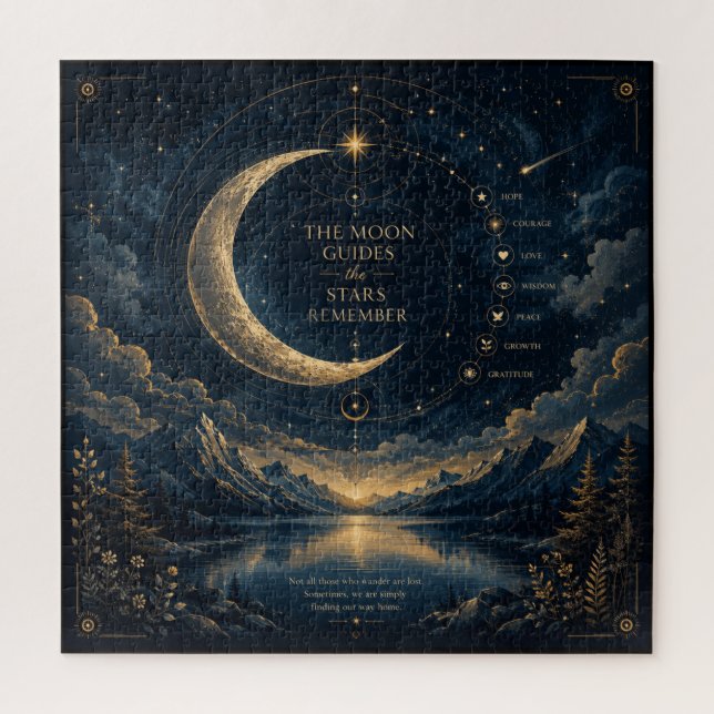 Quebra-cabeça Os Guias da Lua | Arte Celestial da Lua e Estrelas (Vertical)