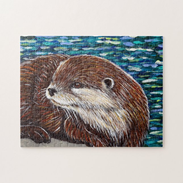 Quebra-cabeça Otter sobre uma pintura de rock (Horizontal)