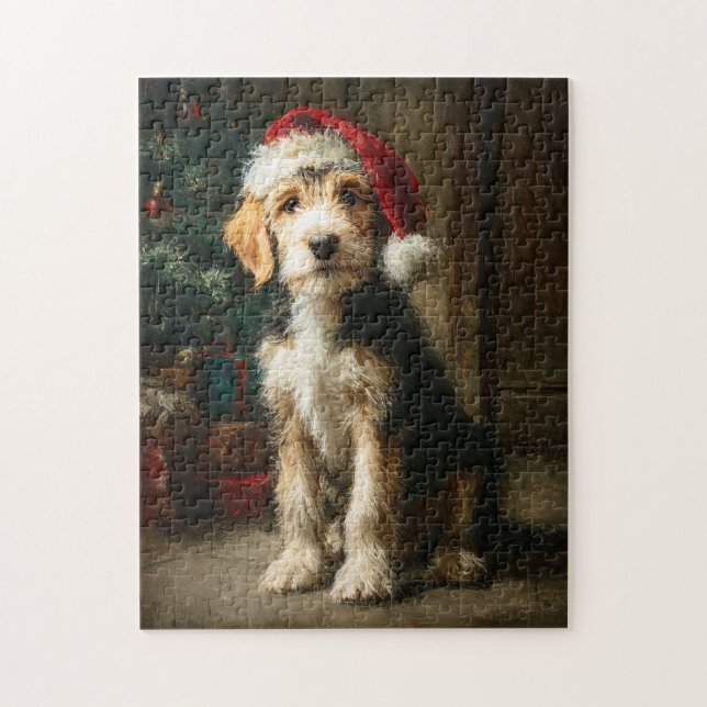 Quebra-cabeça Otterhound Puppy Christmas Painting (Vertical)