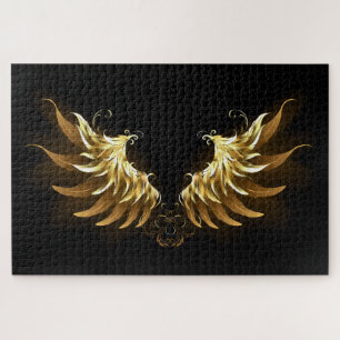 Quebra-cabeça Ouro Angel Wings sobre fundo preto