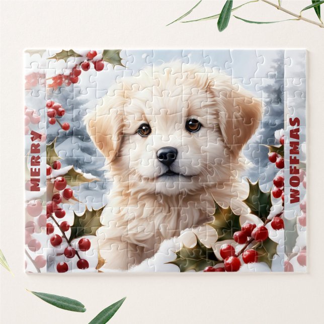 Quebra-cabeça Ouro Cachorro Cachorro Retriever Cachorro Nome de  (Cute Dog Golden Retriever Puppy Christmas Name Jigsaw Puzzle)