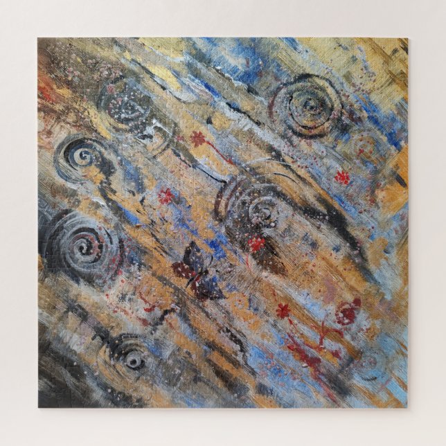 Quebra-cabeça ouro de abstrato e borboleta prateada (Vertical)