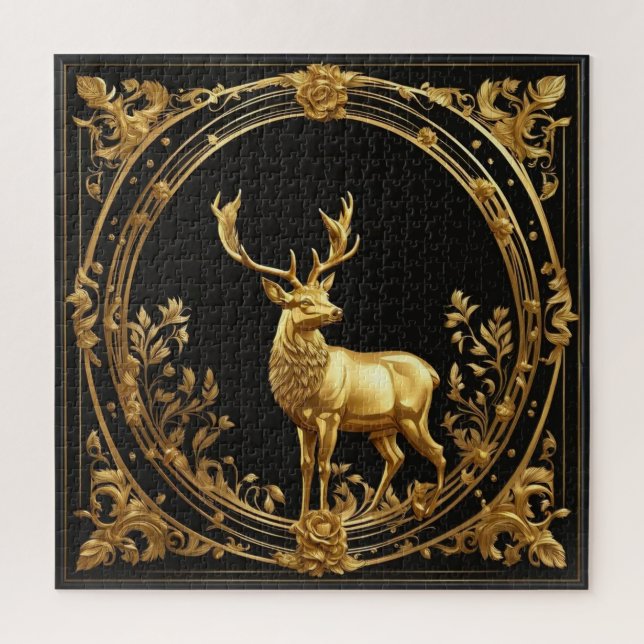 Quebra-cabeça Ouro de renas Dourado e quadro ornamental negro (Vertical)