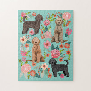 Quebra-cabeça Ouro Doodle Dog Vintage Florals