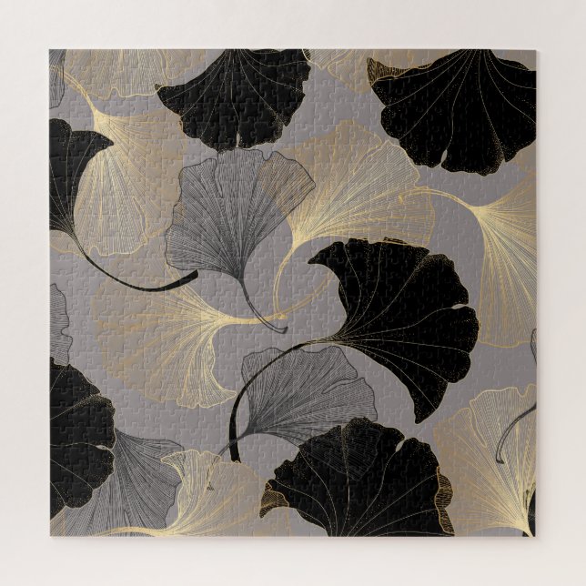 Quebra-cabeça Ouro elegante Ginkgo, fundo vintage. (Vertical)