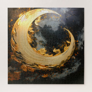 Quebra-cabeça Ouro Preto Redemoinho Abstrato Moderno Lua