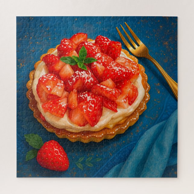 Quebra-cabeça "Ouro Strawberry Tart - Elegante Dessert Quebra-ca (Vertical)