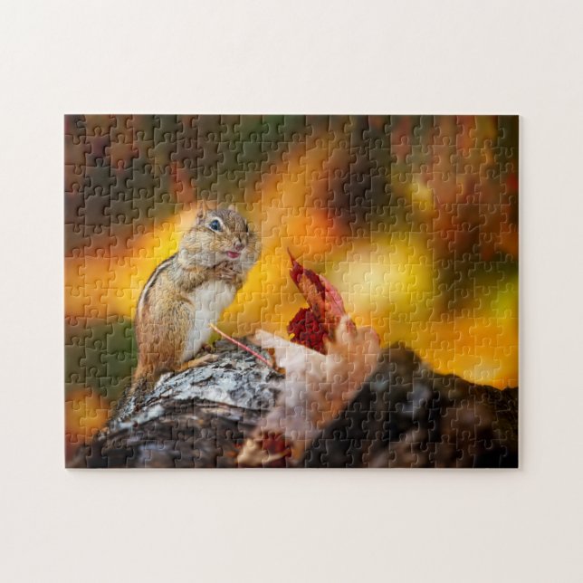Quebra-cabeça Outono De Chipmunk Obtendo Comida Para O Longo Inv (Horizontal)