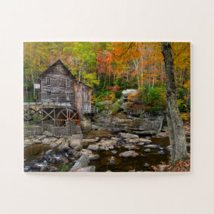 Quebra-cabeça outono em Glade Creek Grist Mill na Virgínia Ocid
