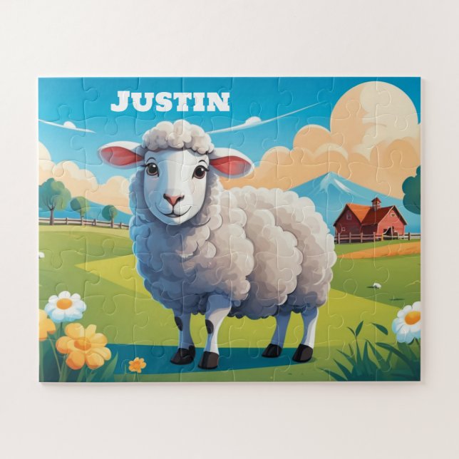 Quebra-cabeça Ovelhas bonitas na Fazenda, crianças personalizada (Horizontal)